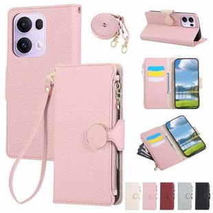 For OPPO Reno13 Pro Round Buckle Zipper Wallet Leather Phone Case with Crossbody Strap(Pink)