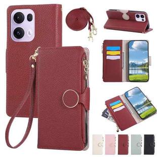 For OPPO Reno13 Pro Round Buckle Zipper Wallet Leather Phone Case with Crossbody Strap(Red)