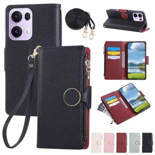 For OPPO Reno13 Pro Round Buckle Zipper Wallet Leather Phone Case with Crossbody Strap(Black)