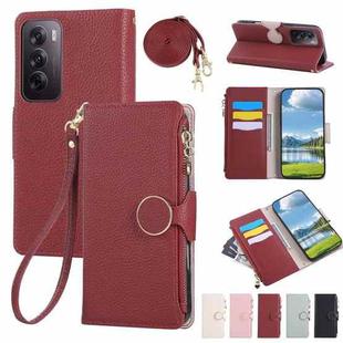 For OPPO Reno12 Pro Global Round Buckle Zipper Wallet Leather Phone Case with Crossbody Strap(Red)