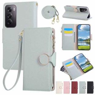 For OPPO Reno12 Pro Global Round Buckle Zipper Wallet Leather Phone Case with Crossbody Strap(Sky Blue)