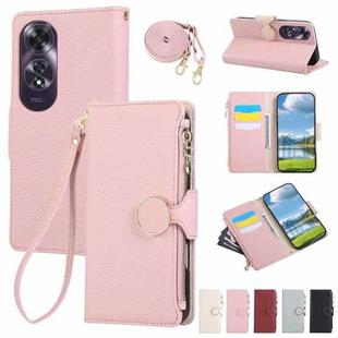 For OPPO A60 4G Global Round Buckle Zipper Wallet Leather Phone Case with Crossbody Strap(Pink)