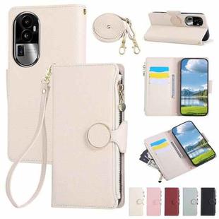 For OPPO Reno10 Pro+ Round Buckle Zipper Wallet Leather Phone Case with Crossbody Strap(White)