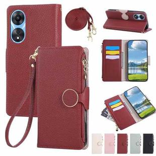 For OPPO A78 5G / A58 5G Round Buckle Zipper Wallet Leather Phone Case with Crossbody Strap(Red)