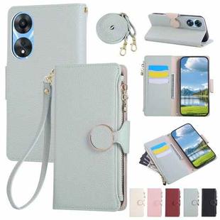 For OPPO A78 5G / A58 5G Round Buckle Zipper Wallet Leather Phone Case with Crossbody Strap(Sky Blue)