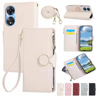 For OPPO A78 5G / A58 5G Round Buckle Zipper Wallet Leather Phone Case with Crossbody Strap(White)