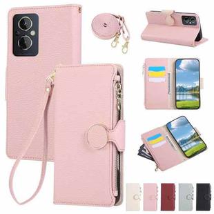 For OPPO F21 Pro 5G Global  Round Buckle Zipper Wallet Leather Phone Case with Crossbody Strap(Pink)