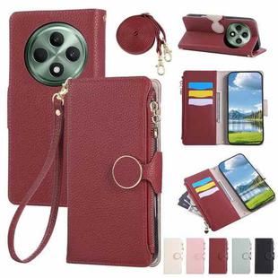 For OPPO Reno12 F Round Buckle Zipper Wallet Leather Phone Case with Crossbody Strap(Red)