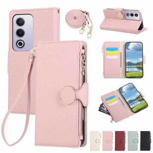 For OPPO A3 Pro India / A80 5G Round Buckle Zipper Wallet Leather Phone Case with Crossbody Strap(Pink)