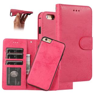 For iPhone 6 Plus KLT888-2 Retro 2 in 1 Detachable Magnetic Horizontal Flip TPU + PU Leather Case with Holder & Card Slots & Photo Frame & Wallet(Rose Red)