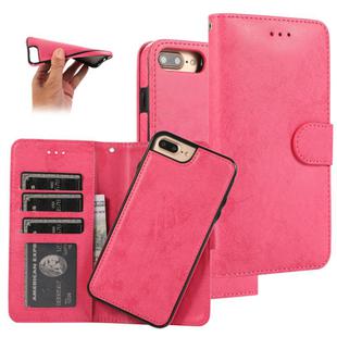For iPhone 8 Plus / 7 Plus KLT888-2 Retro 2 in 1 Detachable Magnetic Horizontal Flip TPU + PU Leather Case with Holder & Card Slots & Photo Frame & Wallet(Rose Red)