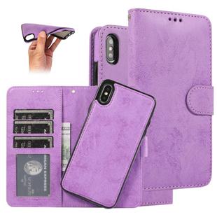 For iPhone X / XS KLT888-2 Retro 2 in 1 Detachable Magnetic Horizontal Flip TPU + PU Leather Case with Holder & Card Slots & Photo Frame & Wallet(Purple)