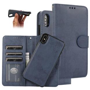 For iPhone X / XS KLT888-2 Retro 2 in 1 Detachable Magnetic Horizontal Flip TPU + PU Leather Case with Holder & Card Slots & Photo Frame & Wallet(Dark Blue)