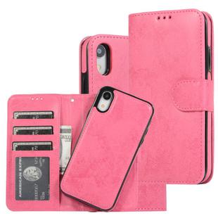 For iPhone XR KLT888-2 Retro 2 in 1 Detachable Magnetic Horizontal Flip TPU + PU Leather Case with Holder & Card Slots & Photo Frame & Wallet(Rose Red)