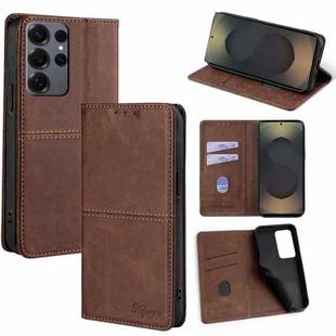 For Samsung Galaxy S25 Ultra 5G Cow Texture Magnetic Leather Phone Case(Dark Brown)