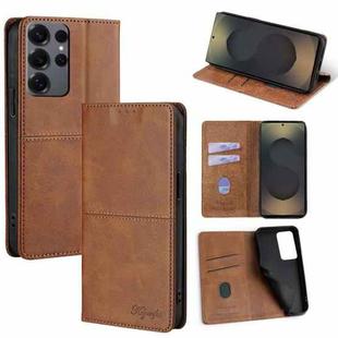 For Samsung Galaxy S25 Ultra 5G Cow Texture Magnetic Leather Phone Case(Light Brown)