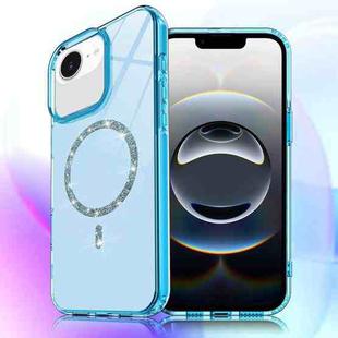 For iPhone 16e Transparent MagSafe Glitter Powder Acrylic Phone Case(Blue)