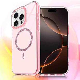 For iPhone 16 Pro Max Transparent MagSafe Glitter Powder Acrylic Phone Case(Pink)