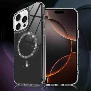For iPhone 16 Pro Max Transparent MagSafe Glitter Powder Acrylic Phone Case(Black)