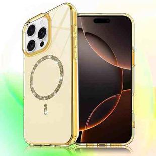 For iPhone 16 Pro Max Transparent MagSafe Glitter Powder Acrylic Phone Case(Yellow)