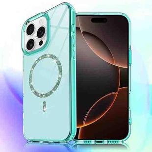 For iPhone 16 Pro Max Transparent MagSafe Glitter Powder Acrylic Phone Case(Green)
