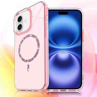 For iPhone 16 Transparent MagSafe Glitter Powder Acrylic Phone Case(Pink)