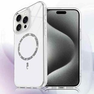 For iPhone 15 Pro Transparent MagSafe Glitter Powder Acrylic Phone Case(White)