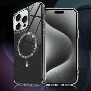 For iPhone 15 Pro Transparent MagSafe Glitter Powder Acrylic Phone Case(Black)