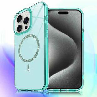 For iPhone 15 Pro Transparent MagSafe Glitter Powder Acrylic Phone Case(Green)