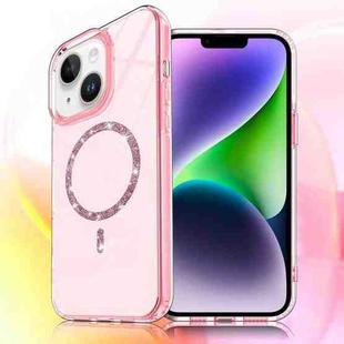 For iPhone 15 Plus / 14 Plus Transparent MagSafe Glitter Powder Acrylic Phone Case(Pink)