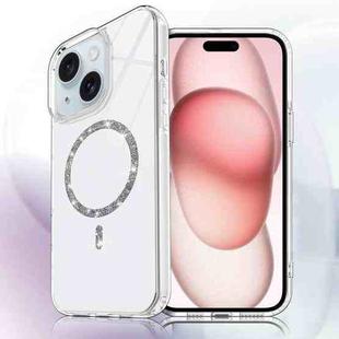 For iPhone 15 Transparent MagSafe Glitter Powder Acrylic Phone Case(White)
