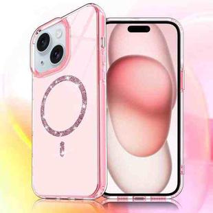 For iPhone 15 Transparent MagSafe Glitter Powder Acrylic Phone Case(Pink)