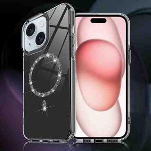 For iPhone 15 Transparent MagSafe Glitter Powder Acrylic Phone Case(Black)