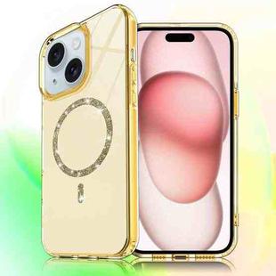For iPhone 15 Transparent MagSafe Glitter Powder Acrylic Phone Case(Yellow)