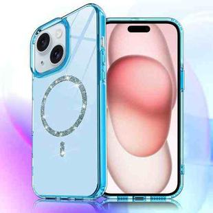 For iPhone 15 Transparent MagSafe Glitter Powder Acrylic Phone Case(Blue)
