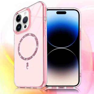 For iPhone 14 Pro Max Transparent MagSafe Glitter Powder Acrylic Phone Case(Pink)