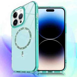 For iPhone 14 Pro Max Transparent MagSafe Glitter Powder Acrylic Phone Case(Green)