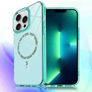 For iPhone 13 Pro Max Transparent MagSafe Glitter Powder Acrylic Phone Case(Green)