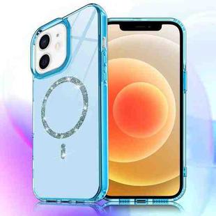 For iPhone 12 / 12 Pro Transparent MagSafe Glitter Powder Acrylic Phone Case(Blue)