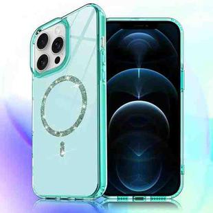For iPhone 12 Pro Max Transparent MagSafe Glitter Powder Acrylic Phone Case(Green)