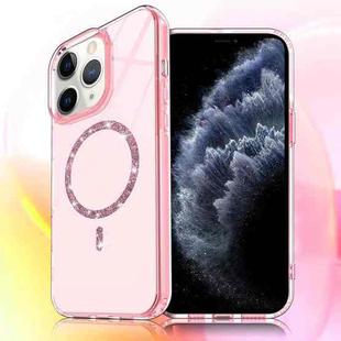 For iPhone 11 Pro Max Transparent MagSafe Glitter Powder Acrylic Phone Case(Pink)