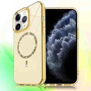 For iPhone 11 Pro Max Transparent MagSafe Glitter Powder Acrylic Phone Case(Yellow)