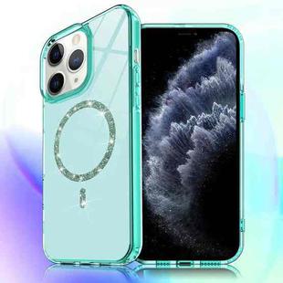 For iPhone 11 Pro Max Transparent MagSafe Glitter Powder Acrylic Phone Case(Green)