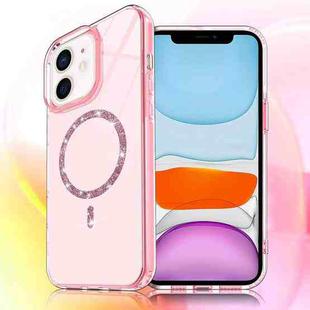 For iPhone 11 Transparent MagSafe Glitter Powder Acrylic Phone Case(Pink)