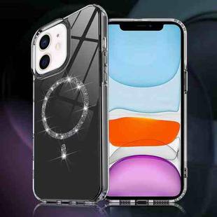 For iPhone 11 Transparent MagSafe Glitter Powder Acrylic Phone Case(Black)