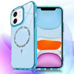 For iPhone 11 Transparent MagSafe Glitter Powder Acrylic Phone Case(Blue)