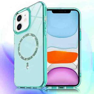 For iPhone 11 Transparent MagSafe Glitter Powder Acrylic Phone Case(Green)
