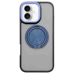 For iPhone 16 Plus Skin-feel Two-color Edge Strips 360 MagSafe Holder Phone Case(Dark Blue)