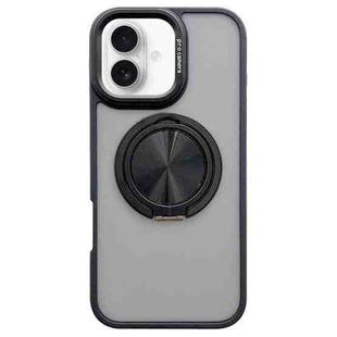 For iPhone 16 Skin-feel Two-color Edge Strips 360 MagSafe Holder Phone Case(Black)