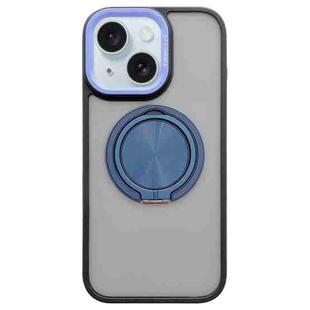 For iPhone 15 Skin-feel Two-color Edge Strips 360 MagSafe Holder Phone Case(Dark Blue)